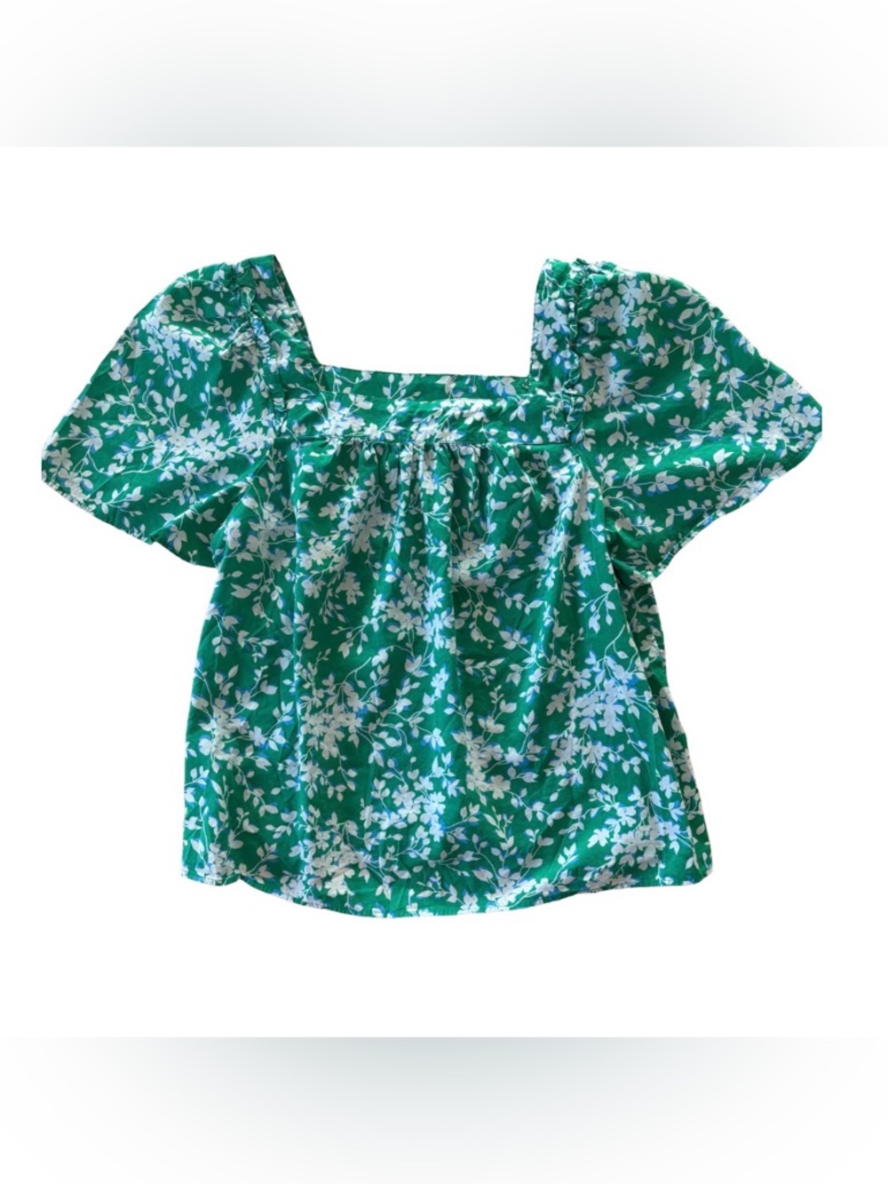 Draper James Green Floral Square Neck Blouse